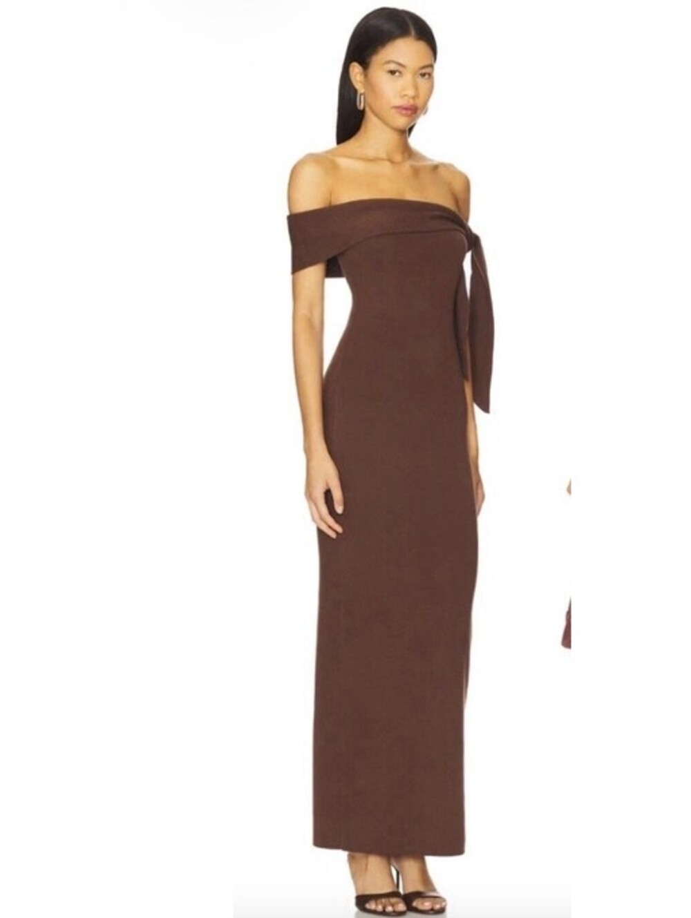 SNDYS | NWT Jaymes Maxi Dress in Chocolate Brown Knit Off Shoulder Sheath Large
